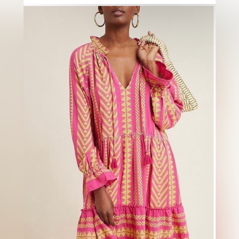 Maeve Pink and Yellow Long Sleeve Dress